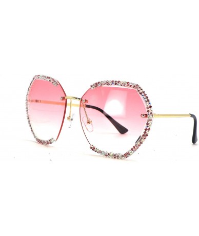 Oversized Fashion Rimless Sunglasses For Women Oversized Gradient Lens Rhinestone Sun Glasses - CQ196MD9DZC $26.37