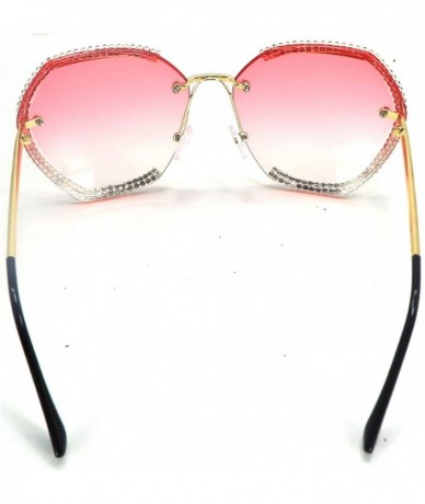 Oversized Fashion Rimless Sunglasses For Women Oversized Gradient Lens Rhinestone Sun Glasses - CQ196MD9DZC $26.37