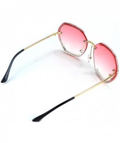 Oversized Fashion Rimless Sunglasses For Women Oversized Gradient Lens Rhinestone Sun Glasses - CQ196MD9DZC $26.37