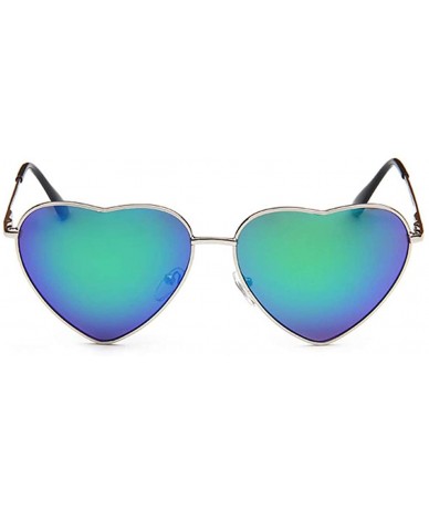 Wayfarer Heart Sunglasses Thin Metal Frame Hippie Lovely Aviator Style Eyewear - Silver Frame/Mirror Green - C918DYO470Y $19.41