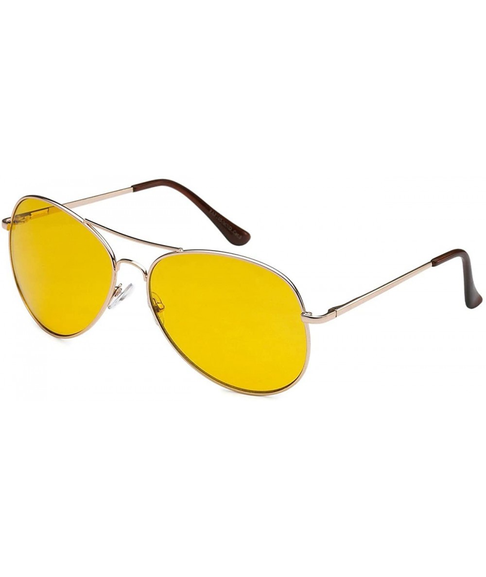 Semi-rimless Air Force Oversize HD Night Driving Metal Frame Yellow Lens Aviator Sport Glasses - Gold - CY11QW78ZW7 $20.07