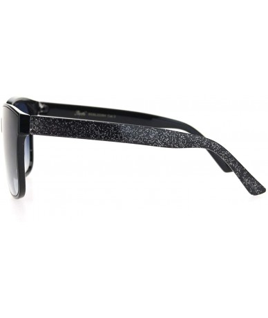 Square Womens Glitter Arm Rectangular Horn Rim Plastic Sunglasses - Black Gradient Black - CU18OGE38TK $18.91