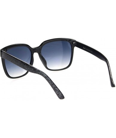 Square Womens Glitter Arm Rectangular Horn Rim Plastic Sunglasses - Black Gradient Black - CU18OGE38TK $18.91