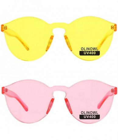 Round Rimless Sunglasses Oversized Colored Transparent Round Eyewear Retro Eyeglasses for Women Men - Yellow+pink - C518LAR5C...