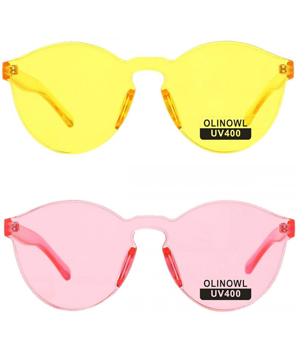 Round Rimless Sunglasses Oversized Colored Transparent Round Eyewear Retro Eyeglasses for Women Men - Yellow+pink - C518LAR5C...