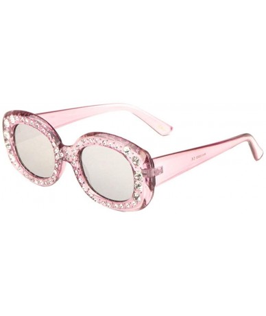 Oval Frontal Rhinestone Squared Oval Thick Frame Sunglasses - Pink Crystal - C11987GY4R9 $25.93