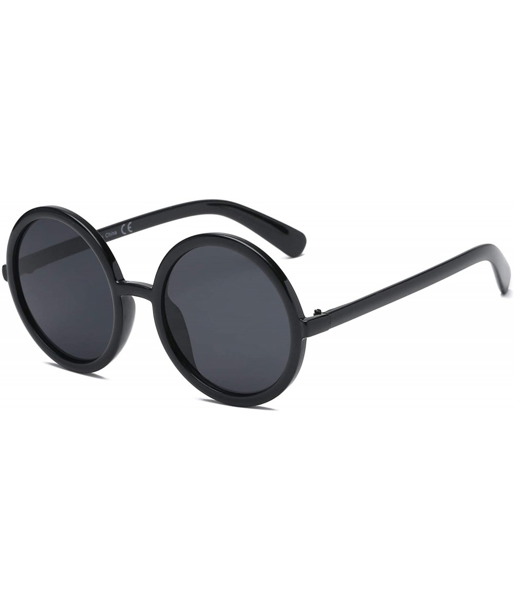 Round Women Retro Vintage Circle Round Oversized Fashion Sunglasses - Black - CF18WU8GRS8 $37.61