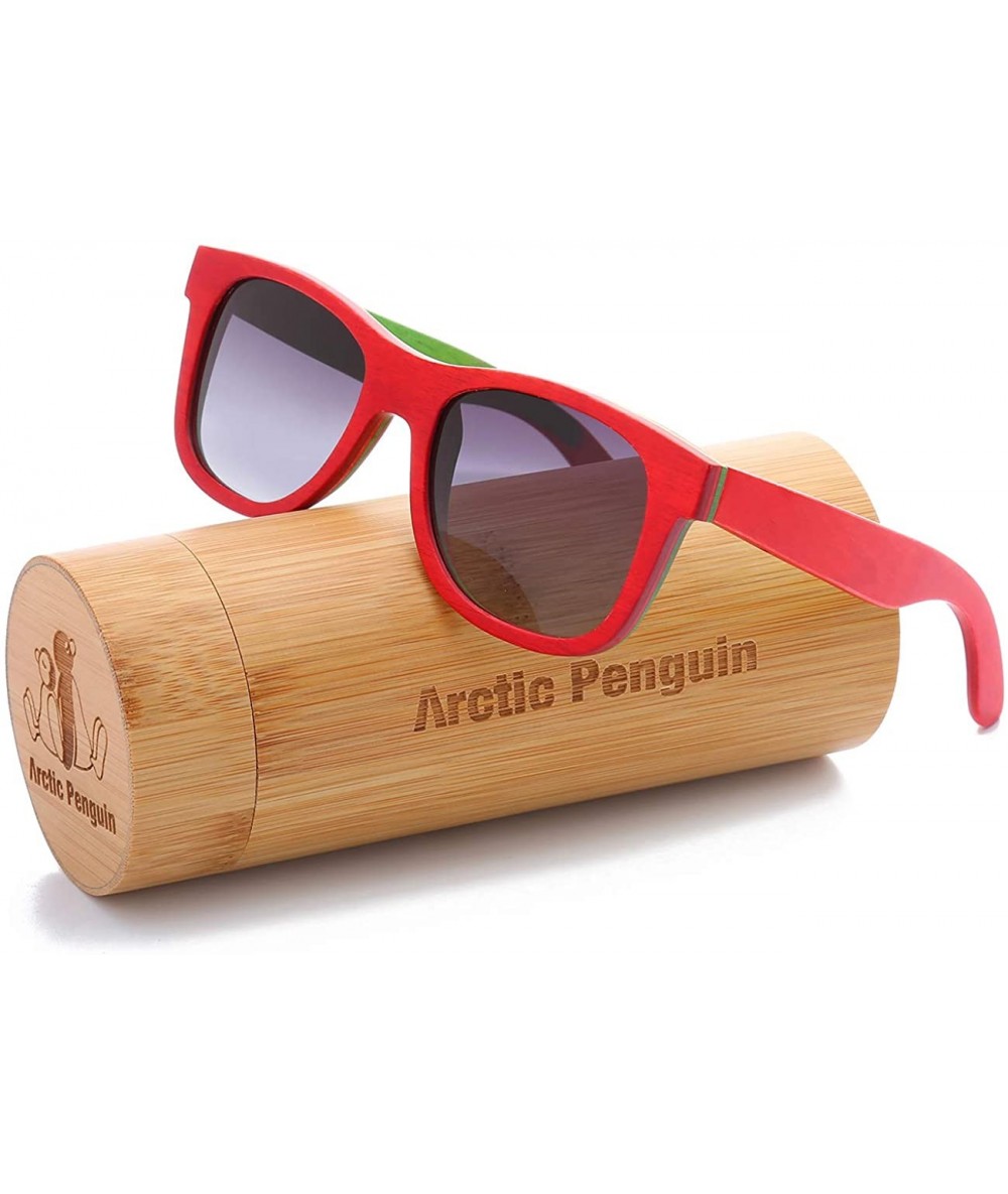 Round Skateboard Sunglasses Wood Glasses Polarized Fishing Sun Shades for Men UV400 Protection with Bamboo Case 52mm - CK12LG...