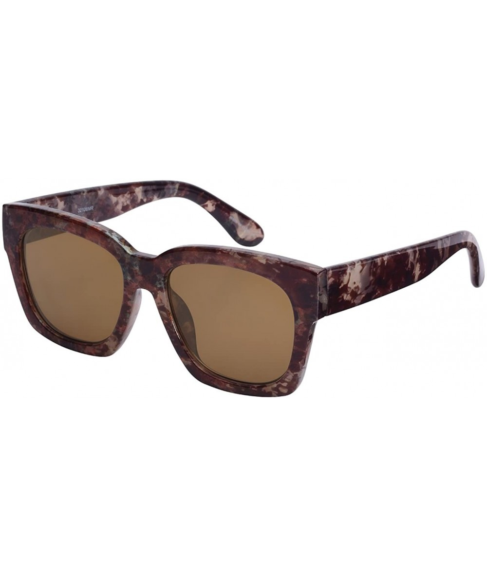 Square Women's Designer Inspired Square Flat Lens Sunglasses C2108MR-FLREV - Brown Marble - CC129Z7B5EP $20.35