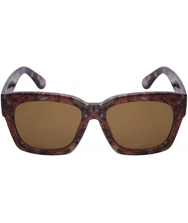 Square Women's Designer Inspired Square Flat Lens Sunglasses C2108MR-FLREV - Brown Marble - CC129Z7B5EP $20.35