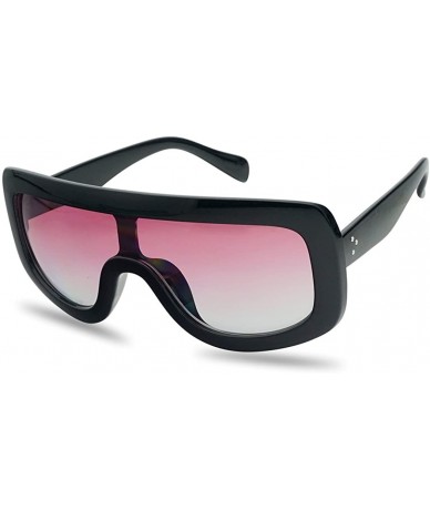 Rimless Thick Bold Full Shield Dual Color Transparent Gradient Lens Flat Top Goggle Sunglasses - Black / Pink Lens - C817YX58...