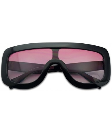 Rimless Thick Bold Full Shield Dual Color Transparent Gradient Lens Flat Top Goggle Sunglasses - Black / Pink Lens - C817YX58...