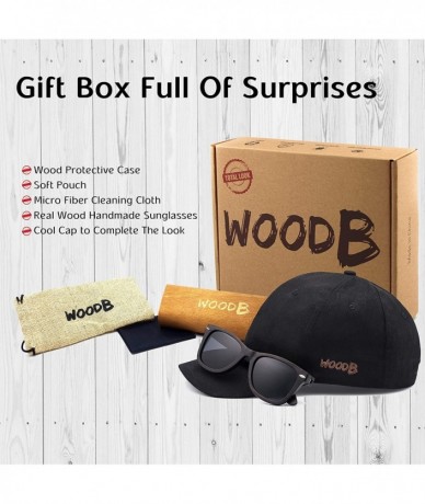 Round Real Wood Round Sunglasses UV-400 Polarized Lenses Plus Cap in a Gift Box - Black-gray - C518GMITLNU $43.10