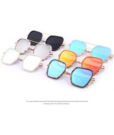 Square Fashion Women Square Sunglasses Double Bridge Design Summer Sunglasses C04 Blue - C05 Red - CK18YKUQX8G $20.50