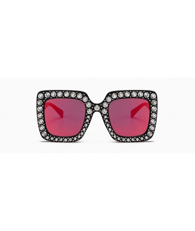 Sport Oversized Sunglasses for Women Square Thick Frame Bling Bling Rhinestone Novelty Shades - Square Black -Red - CC195W5I5...