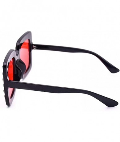 Sport Oversized Sunglasses for Women Square Thick Frame Bling Bling Rhinestone Novelty Shades - Square Black -Red - CC195W5I5...