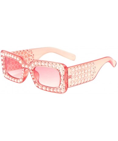 Rectangular Pearl Shape Rhinestone Oversized Rectangular Sunglasses - Pink Crystal - CB18EHQ8W3C $26.96