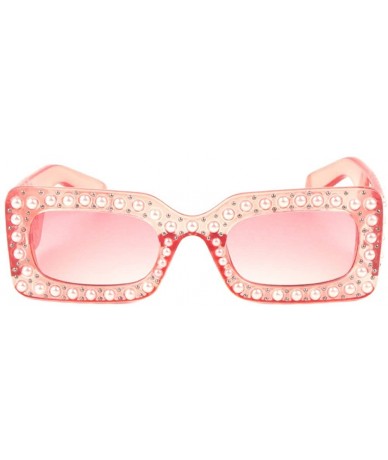 Rectangular Pearl Shape Rhinestone Oversized Rectangular Sunglasses - Pink Crystal - CB18EHQ8W3C $26.96