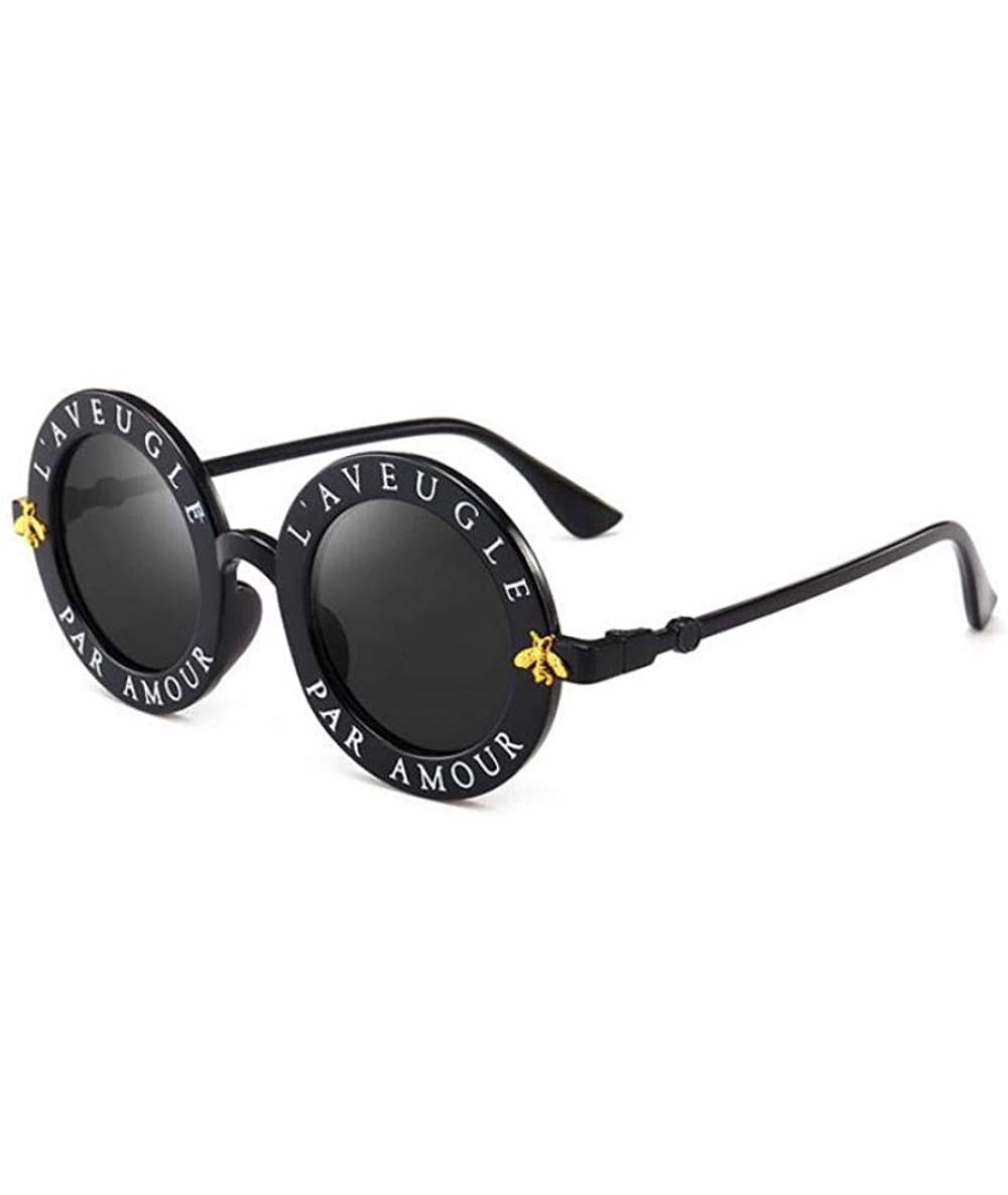 Oversized Retro Round Sunglasses Women Brand Designer English Letters Bee Black Gray - Black Gray - CM18YZWL47S $17.41