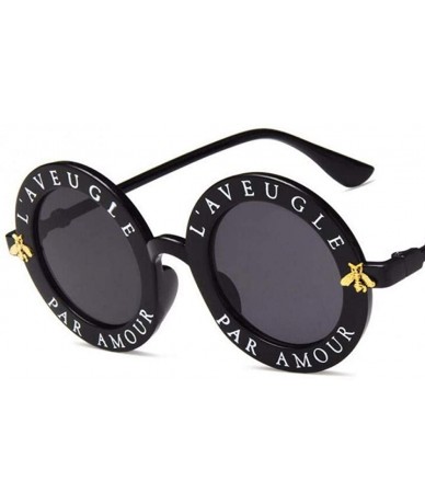 Oversized Retro Round Sunglasses Women Brand Designer English Letters Bee Black Gray - Black Gray - CM18YZWL47S $17.41