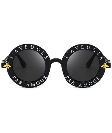 Oversized Retro Round Sunglasses Women Brand Designer English Letters Bee Black Gray - Black Gray - CM18YZWL47S $17.41