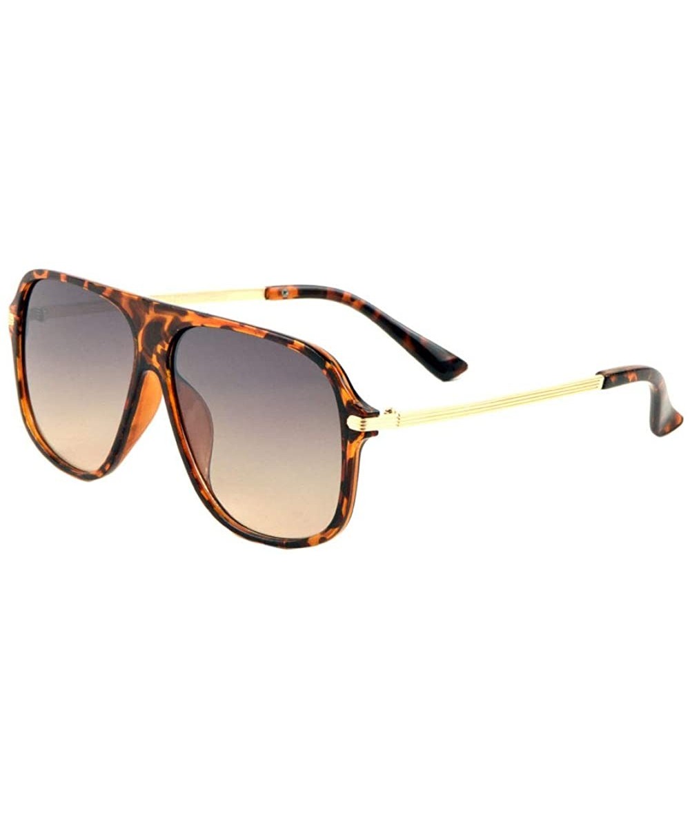 Square Flat Top Rond Square Lens Lines Temple Sunglasses - Brown Demi - C5197R8U675 $27.81