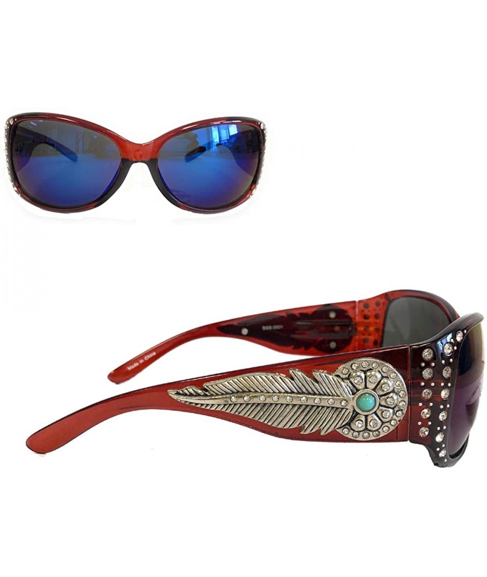 Butterfly Ladies Sunglasses Daisy Concho Turquoise Stone Silver Feather UV400 - Coffee Frame/Color Lense - CU12KNZ1FKR $52.45