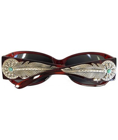 Butterfly Ladies Sunglasses Daisy Concho Turquoise Stone Silver Feather UV400 - Coffee Frame/Color Lense - CU12KNZ1FKR $52.45