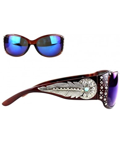 Butterfly Ladies Sunglasses Daisy Concho Turquoise Stone Silver Feather UV400 - Coffee Frame/Color Lense - CU12KNZ1FKR $52.45