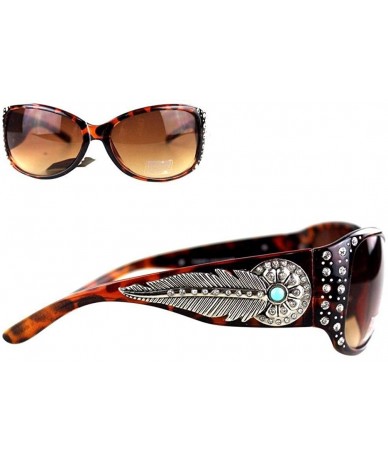 Butterfly Ladies Sunglasses Daisy Concho Turquoise Stone Silver Feather UV400 - Coffee Frame/Color Lense - CU12KNZ1FKR $52.45