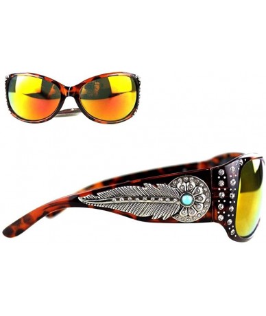 Butterfly Ladies Sunglasses Daisy Concho Turquoise Stone Silver Feather UV400 - Coffee Frame/Color Lense - CU12KNZ1FKR $52.45