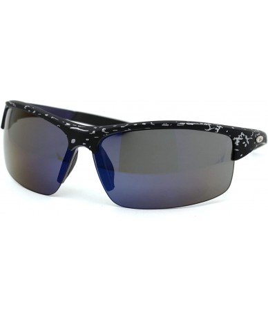 Sport Mens Rectangular Half Rim Sport Plastic Sunglasses - Black Blue Blue Mirror - C7193YM0SND $18.14