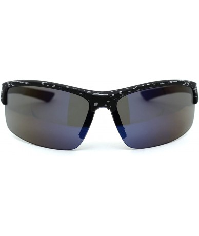 Sport Mens Rectangular Half Rim Sport Plastic Sunglasses - Black Blue Blue Mirror - C7193YM0SND $18.14