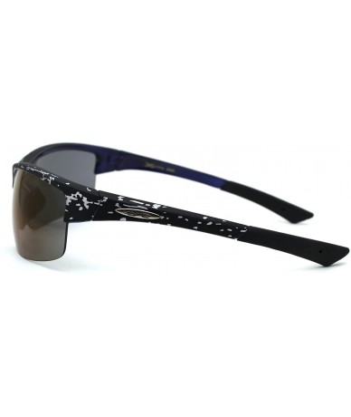 Sport Mens Rectangular Half Rim Sport Plastic Sunglasses - Black Blue Blue Mirror - C7193YM0SND $18.14