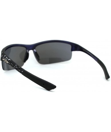 Sport Mens Rectangular Half Rim Sport Plastic Sunglasses - Black Blue Blue Mirror - C7193YM0SND $18.14