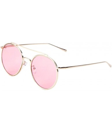 Round Flat Color Lens Flat Top Bar Round Sunglasses - Pink - C6190800M66 $27.23