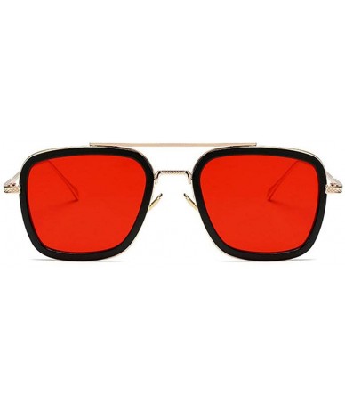 Square Ladies Fashion Trend Square Metal frame Glasses Brand Designer Men Double beam Sunglasses - Red - CN18WHDQI07 $23.91