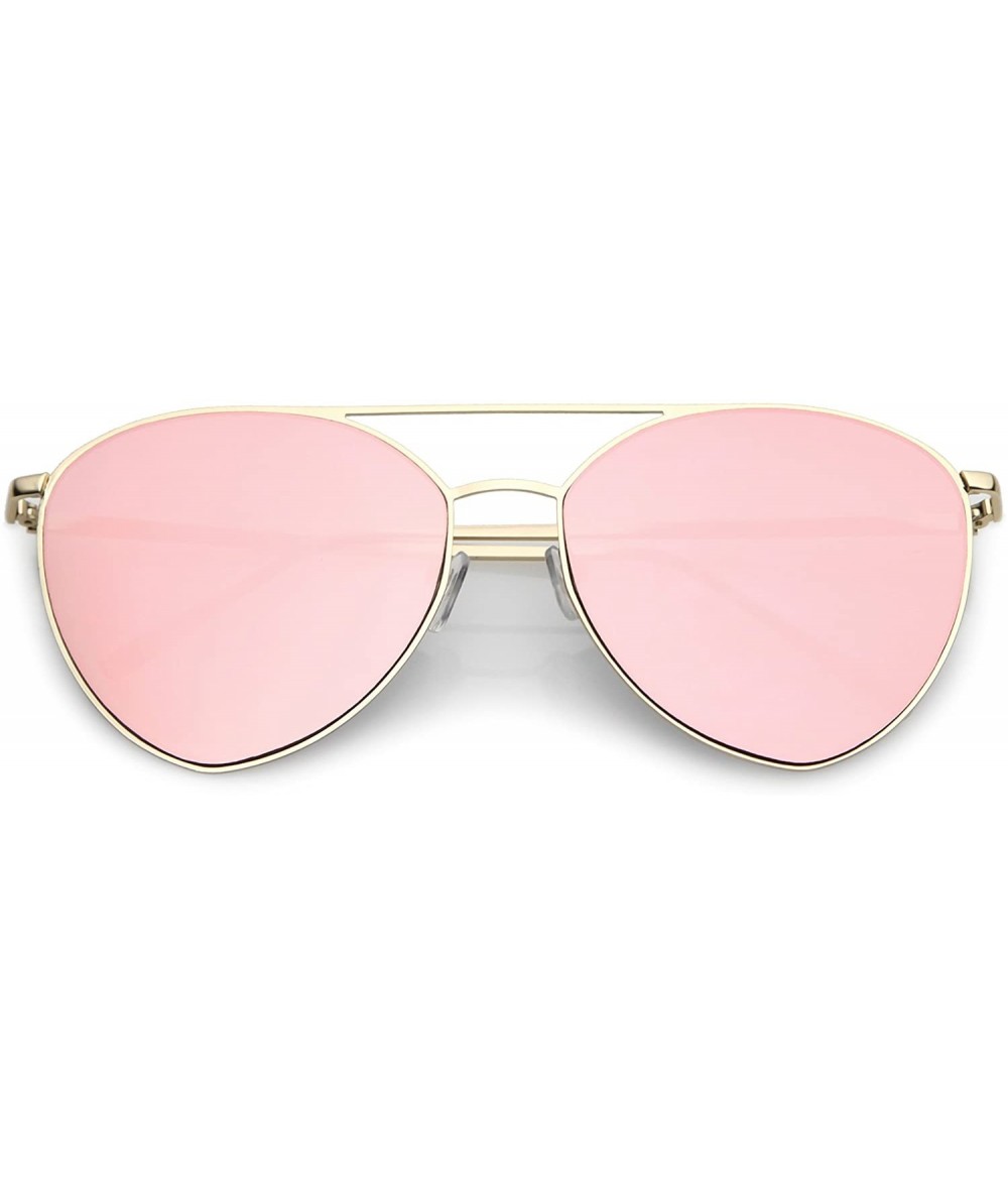 Aviator Oversize Thin Metal Double Crossbar Mirrored Flat Lens Aviator Sunglasses 62mm - Gold / Pink Mirror - CU182H0IZXI $21.90