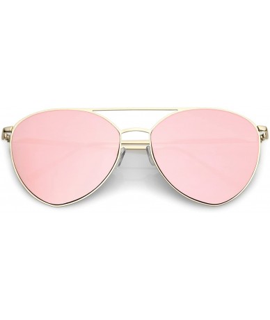 Aviator Oversize Thin Metal Double Crossbar Mirrored Flat Lens Aviator Sunglasses 62mm - Gold / Pink Mirror - CU182H0IZXI $21.90