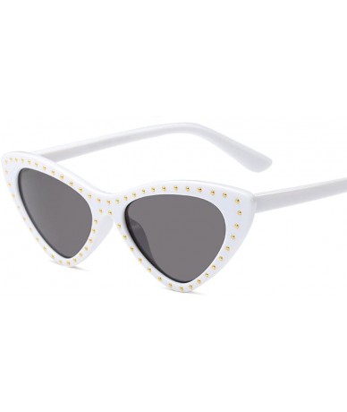 Cat Eye Rivet Sunglasses Triangle Superior Quality Retro Vintage Cat Eye Sun Glasses For Wome - White - CF18DIDYGHU $19.89