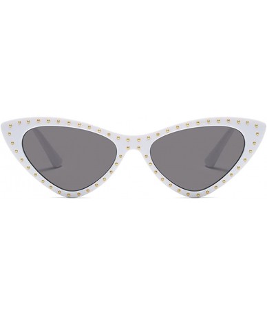 Cat Eye Rivet Sunglasses Triangle Superior Quality Retro Vintage Cat Eye Sun Glasses For Wome - White - CF18DIDYGHU $19.89