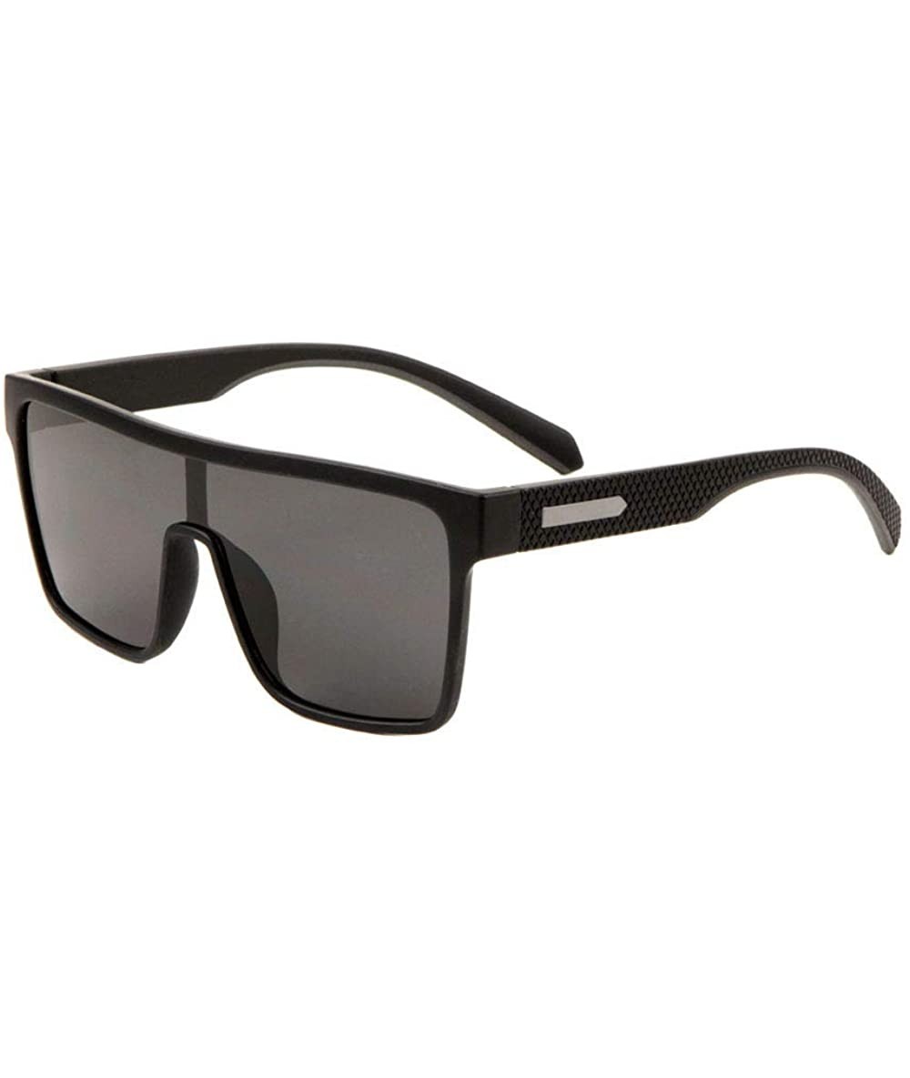 Shield Polarized Temple Diamond Texture Pattern One Piece Shield Rectangular Lens Sunglasses - Black Grey - CH190WG3LME $35.93