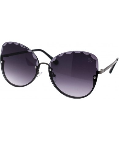 Butterfly Womens Sunglasses Scallop Top Half Rim Butterfly Gradient Lens Shades UV 400 - Gunmetal (Smoke) - CW19622W2AO $24.01