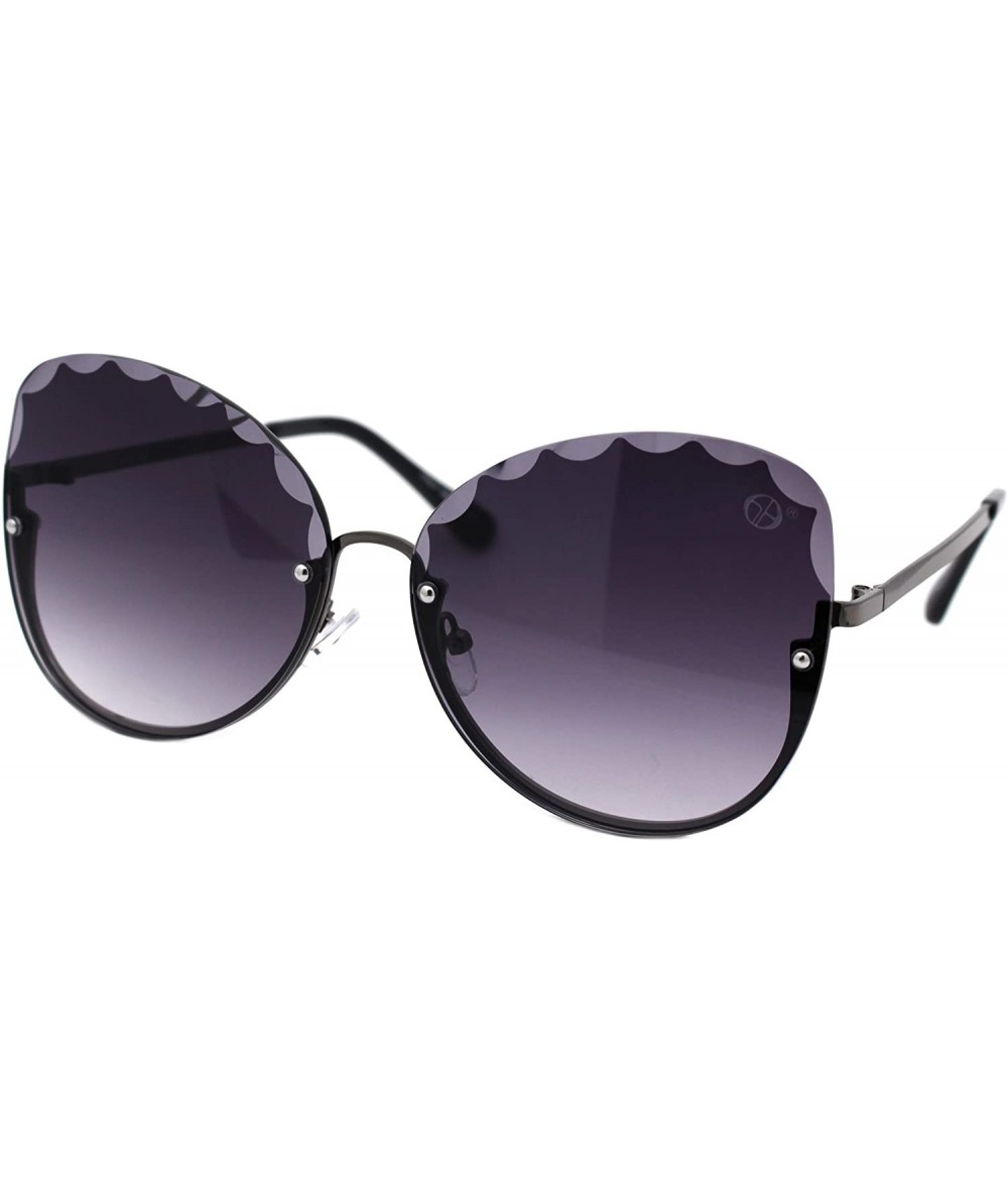 Butterfly Womens Sunglasses Scallop Top Half Rim Butterfly Gradient Lens Shades UV 400 - Gunmetal (Smoke) - CW19622W2AO $24.01