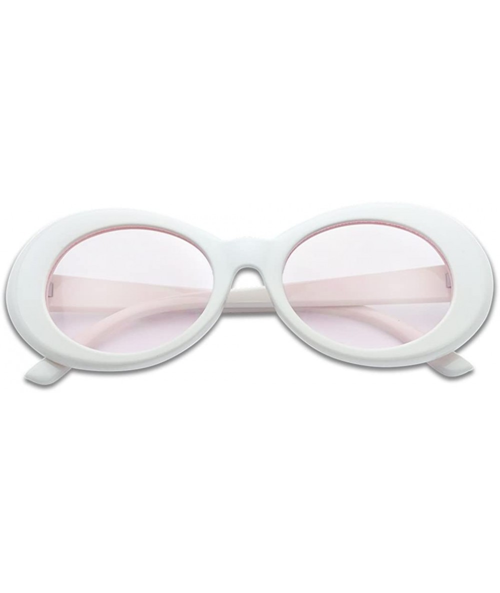 Goggle Original Classic Dark Oval Lens Kurt Cobain Inspired Nirvana Bold Trending Sunglasses - White - Pink Lens - CR182SCZG0...