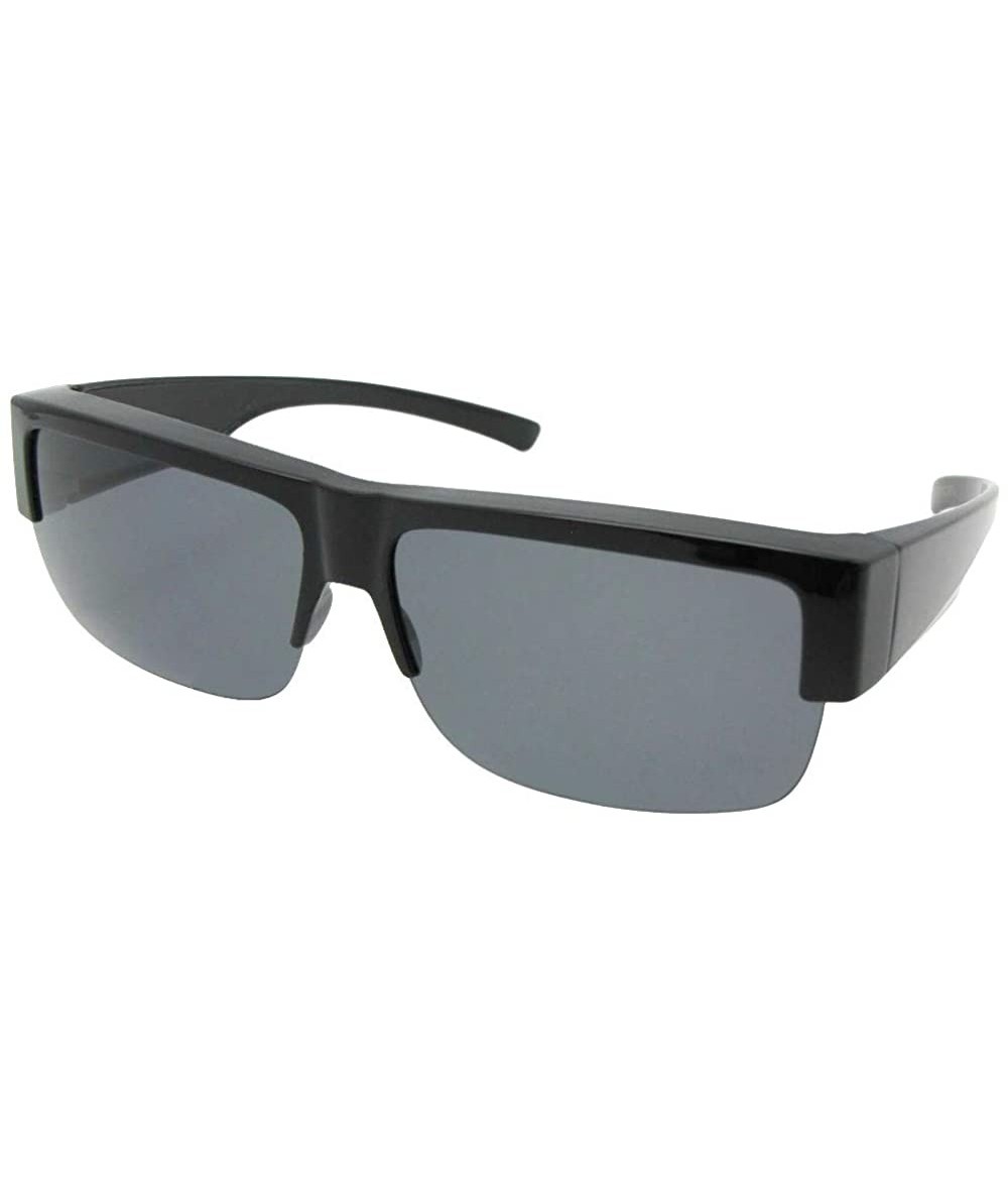 Rectangular Fit Over Sunglasses Half Rim Lightweight Polarized Style F5 - Black Frame Gray Lenses - CW18R5L48DW $34.88