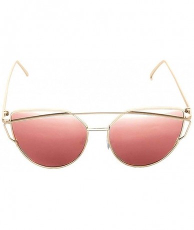 Oversized Cat Eye Vintage Rose Gold Mirror Sunglasses Women Metal Reflective Flat Lens Sun Glasses 2018 - Gold Cherry Red - C...