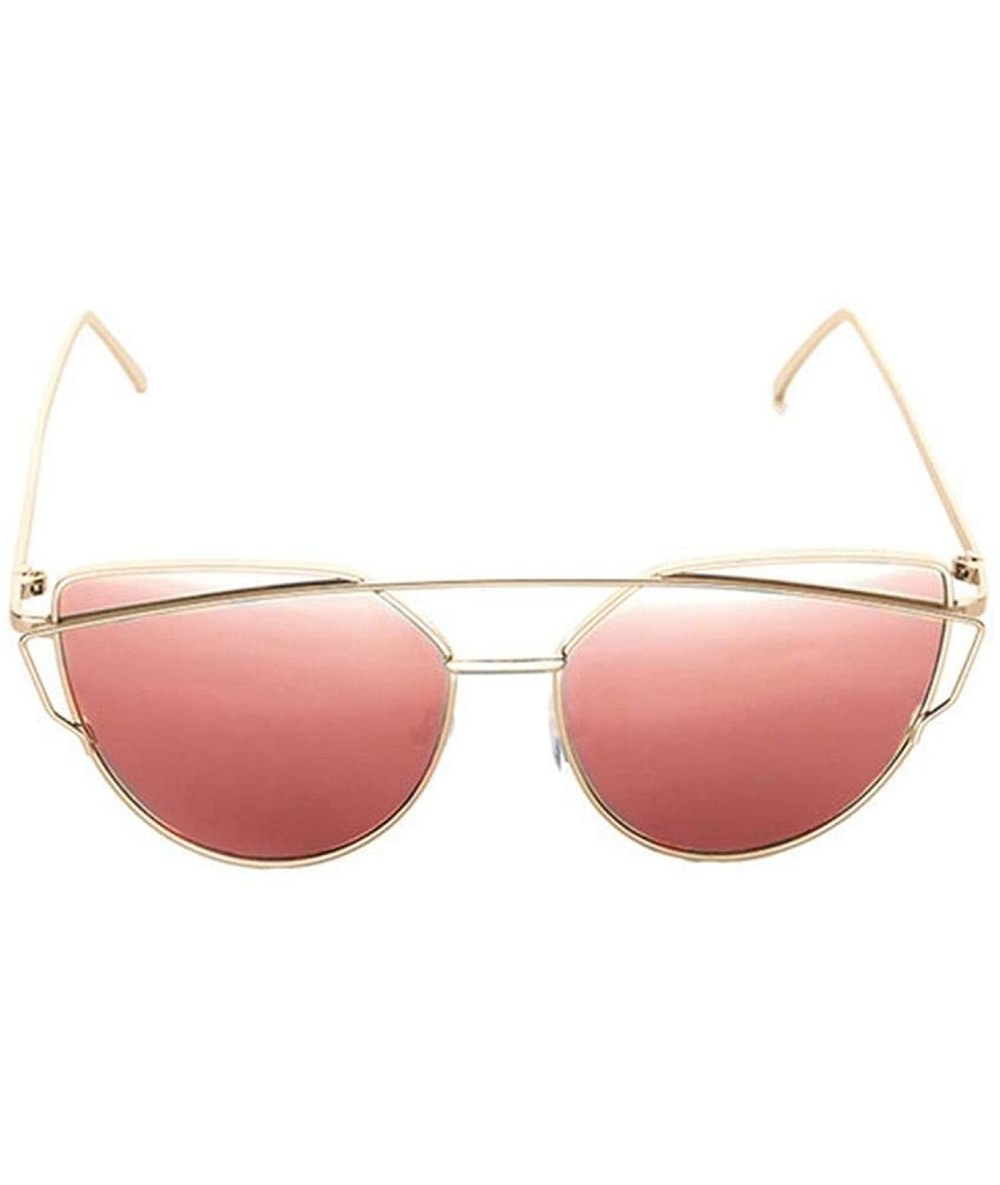 Oversized Cat Eye Vintage Rose Gold Mirror Sunglasses Women Metal Reflective Flat Lens Sun Glasses 2018 - Gold Cherry Red - C...