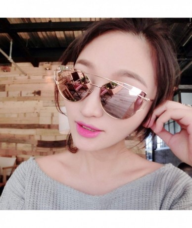 Oversized Cat Eye Vintage Rose Gold Mirror Sunglasses Women Metal Reflective Flat Lens Sun Glasses 2018 - Gold Cherry Red - C...