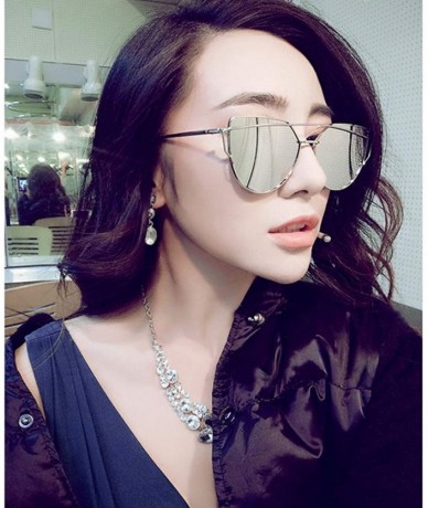 Oversized Cat Eye Vintage Rose Gold Mirror Sunglasses Women Metal Reflective Flat Lens Sun Glasses 2018 - Gold Cherry Red - C...